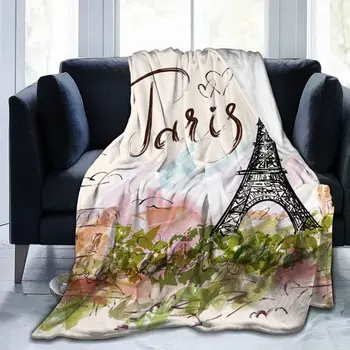 Париж Эйфелева Башня, плед, Мягкие теплые всесезонные декоративные флисовые одеяла для кровати, кресла, автомобиля, дивана, кушетки, спальни King size