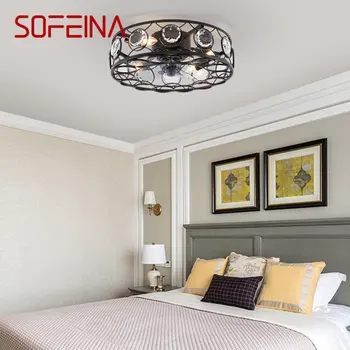 Промышленное светодиодное подвесное освещение SOFEINA из черного металла с дистанционным управлением, Ретро Потолочный вентилятор, лампа для домашней спальни, лофт