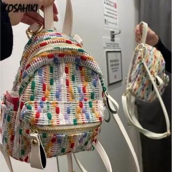 Радужный вязаный рюкзак для уличной одежды, Роскошный Дизайн, Студенческие Милые Повседневные мини-сумки, Женские школьные сумки для путешествий в стиле Харадзюку, Y2k Эстетический