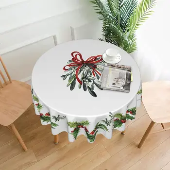 Рождественская ягодная скатерть Падуб Моющаяся скатерть Крышка круглого стола многоразового использования для кухни, обеденного стола для пикника Коврики 60 дюймов
