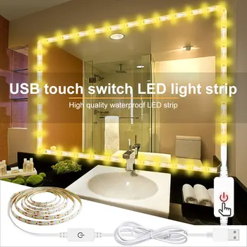 светодиодная подсветка зеркала для макияжа Светодиодная лента с сенсорным затемнением, лампа для туалетного столика, лампа USB, Голливудское зеркало для макияжа, настенный светильник