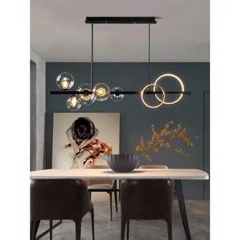 Светодиодный подвесной светильник в скандинавском стиле, черная Люстра для гостиной, столовой, кухни, Стеклянная лампа, Потолочные светильники для украшения помещений