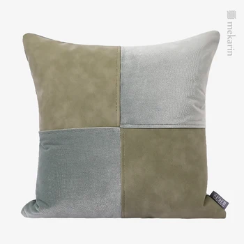 Скандинавская модель, прикроватная подушка, гостиная, наволочка для спальни, современная серо-зеленая квадратная строчка, замшевая квадратная подушка вилла