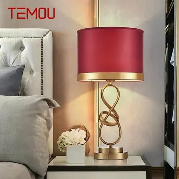 Современная креативная настольная лампа TEMOU, винтажный светодиодный светильник с простым красным абажуром, прикроватный светильник для дома, гостиной, спальни
