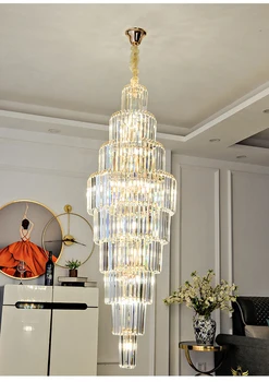 Современная хрустальная люстра для лестницы, Роскошный Декор гостиной, Светодиодная лампа Cristal, Большой Дизайнерский светильник для холла и вестибюля