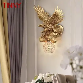 Современный настенный светильник Eagle из смолы, светодиодный Золотой Креативный хрустальный бра, Декор для дома, гостиной, спальни, крыльца.