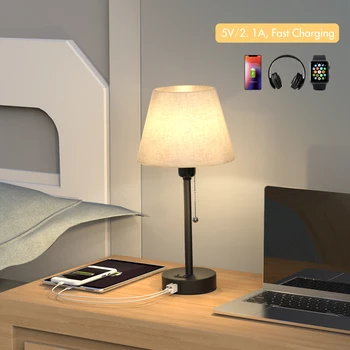 Украшение Прикроватная лампа Настольная лампа с регулируемой яркостью с 2 USB-портами для защиты глаз Светодиодная настольная лампа Светильник для чтения в спальне
