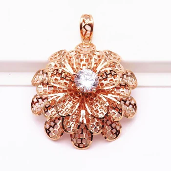 фиолетовое золото 585 пробы, инкрустированный кристаллом, роскошный элегантный цветок, кулон из розового золота 14 К, ожерелья из розового золота для женщин, романтическ...