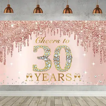 Фон баннера для украшения вечеринки с 30-летием Thirty Cheers to 30 Years Old Розовый фон из розового золота для женщин на заказ