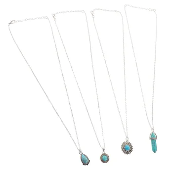 1 комплект многослойных ожерелий с бирюзовыми подвесками, многослойные ожерелья для женщин и девочек