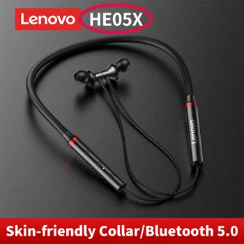 100% Оригинальные наушники Lenovo HE05X Bluetooth 5.0, водонепроницаемые, беспроводные, Hi-Fi Звук, гарнитура с магнитным ободком на шее, спортивные наушники