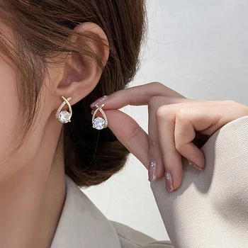 1Pair Fashion Women Shiny Zircon Earrings Personalized Women Cross Earrings серьги женские тренд 2022