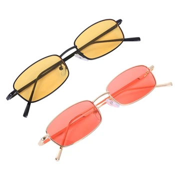 2 Пары солнцезащитных очков Женские Мужские прямоугольные очки Маленькие солнцезащитные очки в ретро-стиле Женские S8004, золотая и черная оправа