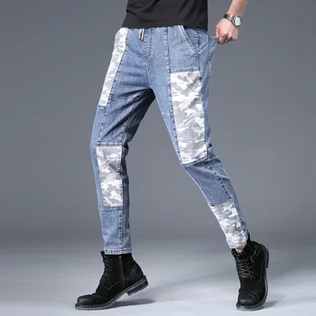2023 Новые четырехсезонные мужские джинсовые брюки, обтягивающие повседневные мужские брюки-карандаш, мужские синие джинсы с завязками