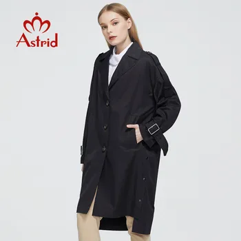Astrid 2022 Новый Весенне-осенний тренч с длинным модным ветрозащитным капюшоном, черная ветровка большого размера, пуговицы для женской одежды 7511