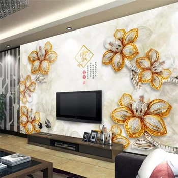 beibehang Пользовательские обои 3d фреска с тиснением флэш-золотой цветок 3d ювелирные изделия ТВ фон обои домашний декор papel de parede