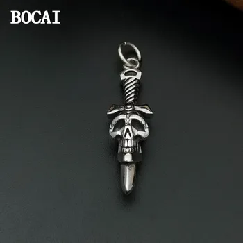 BOCAI New S925 Стерлингового Серебра Винтажный Персонализированный Рок Модный Кулон с мечом в виде темного черепа Для мужчин и женщин в подарок