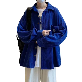 Ins Klein Синяя вельветовая мужская рубашка В корейском стиле, свободная мужская куртка С длинными рукавами, Мужская и женская рубашка, Верхняя мужская одежда, пальто B0078