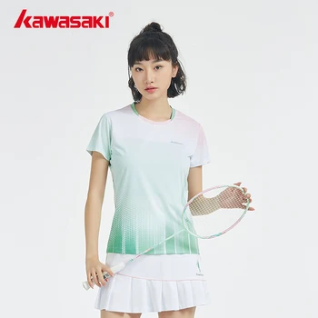Kawasaki 2023 Весна / Лето, Комплект женской спортивной одежды, Серия Porcelain, Рубашка для бадминтона с коротким рукавом, Женская одежда