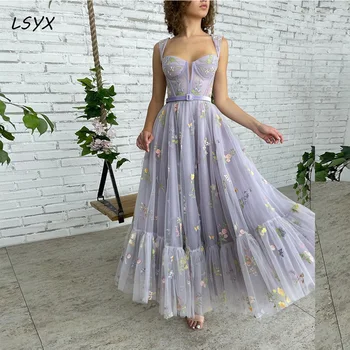 LSYX Бретельки-спагетти, рюши, складки, тюлевое свадебное платье для вечеринки 2023, платье для выпускного вечера трапециевидной формы без рукавов длиной до щиколоток