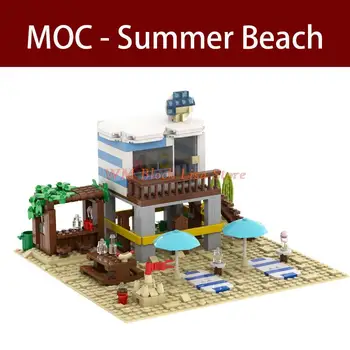 MOC4068 Вилла на городском пляже, кирпичный вид на улицу, совместимые фигурки, строительные блоки, развивающие игрушки для детей, подарки Архитектурные