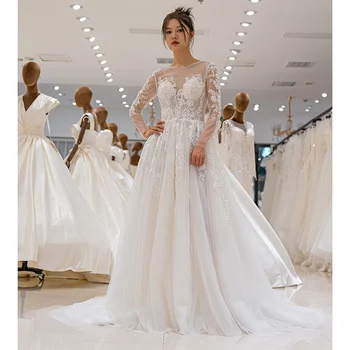 SL-9169 элегантное свадебное платье для женщин 2023 с длинным рукавом, кружевные бусы, свадебные платья для новобрачных, большие размеры, винтажное vestido de novia