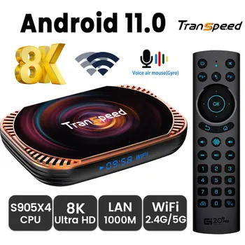 Transpeed 8K 3D Android 11,0 TV Box Amlogic S905X4 X4 4K LAN 1000M BT4.0 2,4 G и 5,8G Быстрый Wifi медиаплеер телеприставка