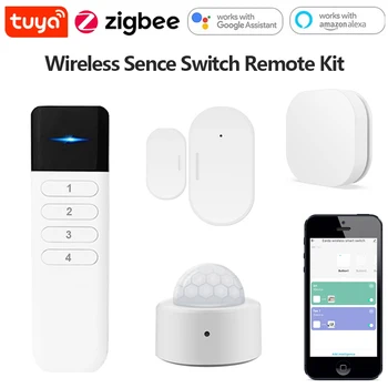 Tuya Zigbee LED 4 Кнопки Беспроводного Пульта Дистанционного Управления Smart PIR Motion 1 Кнопка Сцены Датчик Двери Домашняя Безопасность для Alexa Google Home