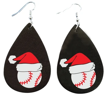 Update Christmas Baseball Earrings Faux Leather Earrings cережки 귀걸이 сережки женские