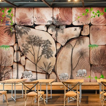 wellyu Европейская ретро деревянная доска абстрактная лесная птица ресторан барная стена на заказ большая фреска зеленые обои papel de parede