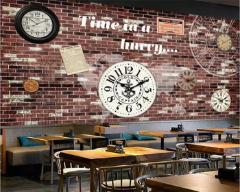 wellyu Пользовательские 3D большие обои обои Европейские и американские кирпичные настенные часы бар кофейня фон настенная роспись ресторана