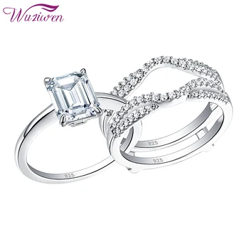 Wuziwen, 2 предмета, Обручальное кольцо из стерлингового серебра 925 пробы с усилителем для женщин, Изумрудное сердце принцессы, Ювелирное кольцо AAAAA CZ, Обручальное кольцо