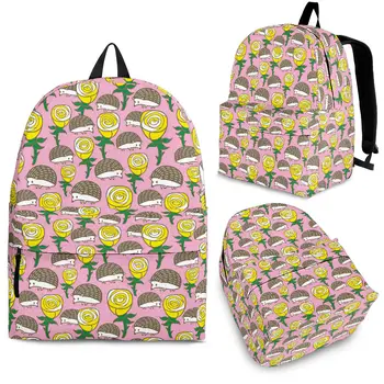 YIKELUO Мультяшный ежик с желтой розой, прочный брендовый рюкзак, Розовый рюкзак для студенческих учебников на молнии, повседневная дорожная сумка