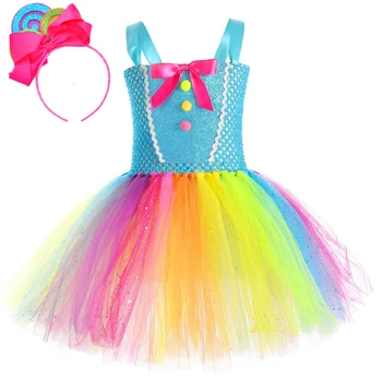 Блестящее радужное платье-пачка с конфетами для девочек, костюм для дня рождения с леденцами на палочке для малышей, новогодний наряд на Хэллоуин, одежда принцессы для малышей