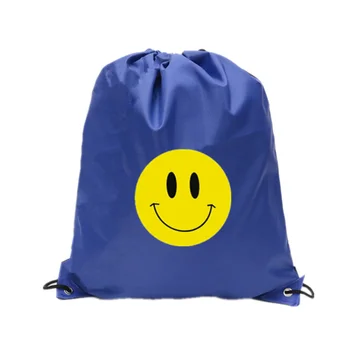 Большой синий комплект из ткани Оксфорд со смайликом, сумка для плавания, уличный рюкзак на шнурке, сумка для студенческих тренировок, рекламный рюкзак