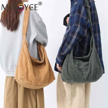 Вельветовая сумка-мессенджер, женские сумки большой емкости, однотонные модные простые портативные в японском стиле для отдыха на выходных
