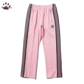 Весенние повседневные розовые спортивные брюки, брюки на иголках, мужские Женские брюки с боковым карманом на молнии, полосатые брюки с вышивкой бабочкой