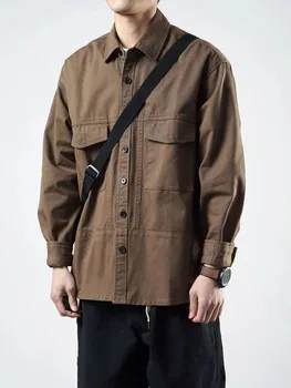 Высококачественная рубашка-карго в стиле милитари с длинным рукавом 2023 Мужская одежда Harajuku Повседневное пальто Весна Осень Уличная одежда Модный мужской топ
