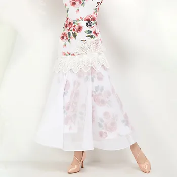 Двухслойная юбка для латиноамериканских танцев с цветочным рисунком, женские платья для танцев, ткань для бальных танцев живота, B20021