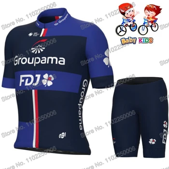Детская велосипедная одежда FDJ Team 2023, Летний комплект из джерси для велоспорта, детские рубашки для шоссейных велосипедов, костюм с короткими рукавами, велосипедные шорты-нагрудники