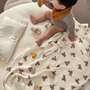 Детское одеяло с двухслойным рисунком Медведя, Детское Пеленание, Мягкий Хлопок, Постельное Белье для новорожденных Девочек и мальчиков, одеяло