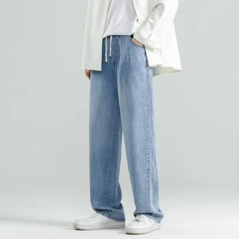 Джинсы Ice Silk, мужские Летние Новые Тонкие повседневные брюки, широкие брюки с прямыми штанинами, Спортивные брюки, Широкие брюки, Уличная одежда