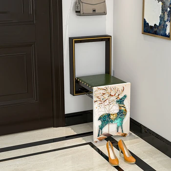Домашняя мебель для ванной комнаты Складной стул из массива дерева Настенный табурет Ультратонкий табурет для смены обуви Скрытый креативный стул для душа