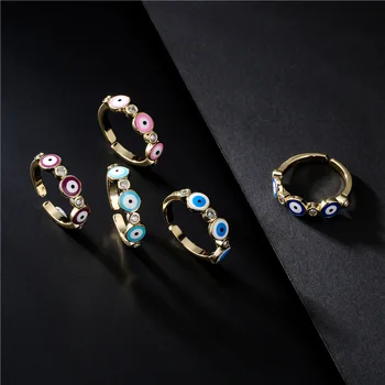 Европейское и американское модное кольцо с дьявольским глазом, покрытое 18-каратным золотом, с микроинструментом из циркона.