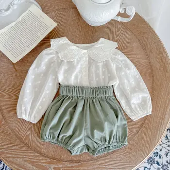 Жаккардовые топы с длинными рукавами для маленьких девочек + шорты-шаровары (чехлы для подгузников), Комплекты одежды из 2 предметов для малышей 0-36 месяцев
