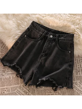 Женские короткие джинсы Vintage с высокой талией Y2K Harajuku Повседневные готические Черные джинсовые шорты Уличная одежда для жарких летних каникул 2023 года