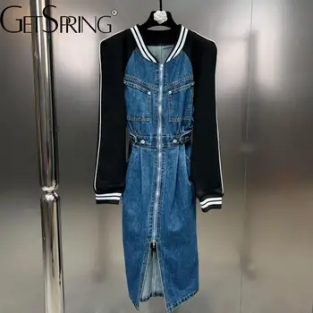 Женское платье Getspring с V-образным вырезом и длинными рукавами, джинсовые платья в тон, модные длинные осенние и зимние платья 2022, новинка