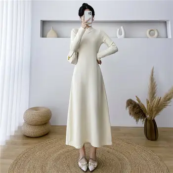 Женское трикотажное платье с длинным рукавом, осень-зима 2023, модное приталенное Корейское платье-свитер, элегантный пуловер-рубашка T2034