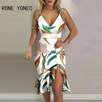 Женское элегантное шикарное платье на бретелях Оспагетти с цветочным рисунком и оборками, облегающее сексуальное вечернее платье Миди