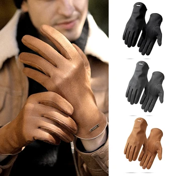 Зимние замшевые мужские перчатки, ветрозащитные теплые перчатки с разрезными пальцами, нескользящие Перчатки для велоспорта, бега, кемпинга, рыбалки, рукавицы на весь палец